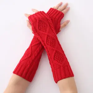 Women Winter Warm Knitted Fingerless Gloves Hand Crochet Thumbhole Arm Warmers Soft