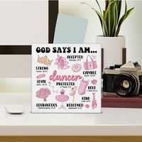 Panneau en bois rose « Dieu m'appelle danseur » - Décoration de foi balletique pour la chambre des filles, à poser sur une table