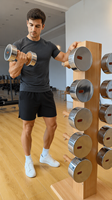 Ensemble d'haltères de luxe en acier premium avec poignées en bois massif, poids libres durables pour entraînement complet du corps, idéal pour la maison et les studios de Pilates