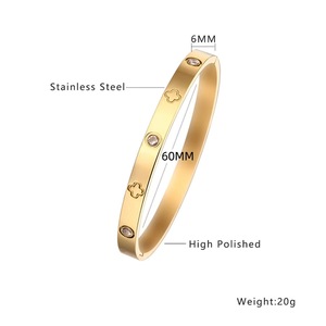 Stainless Steel Jewelry Wholesale, Full Diamond Stainless Steel <b>Bracelet</b>,High-grade Exquisite Zircon Four-leaf <b>Clover</b> Bangles - Product Image 3