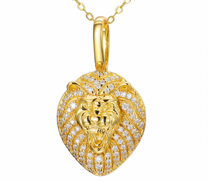 Colgante de Moissanita Brillante Sólido de Estilo Hip-hop Único con Cabeza de León Europeo Americano de Siete Colores en Plata 925 Chapada en Oro/Plata - Product Image 1