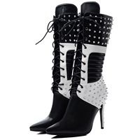 Bottes hautes pour femmes, bottes de danse latine à talons hauts, rivets, style punk, soirée en boîte de nuit, grandes tailles, bottes pour femmes en Europe et en Amérique