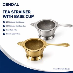 Infusore per Tè con Base a Tazza in Acciaio Inossidabile 201 304, Rete Fine, Manico Lungo Decorato, Finitura Spazzolata Oro Argento, Resistente alla Ruggine, Facile <span class=keywords><strong>da</strong></span> Usare - Product Image 1