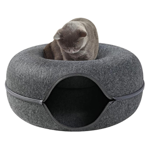 Tempat Tidur Kucing Peekaboo Terbuat dari Kain Felt yang Besar, Dapat Dicuci dengan Tangan, Dapat Dilepas, untuk Dalam Ruangan, Padat, Bernapas, Warna Abu-abu/Hitam, untuk Bermain dan Menggaruk - Product Image 1
