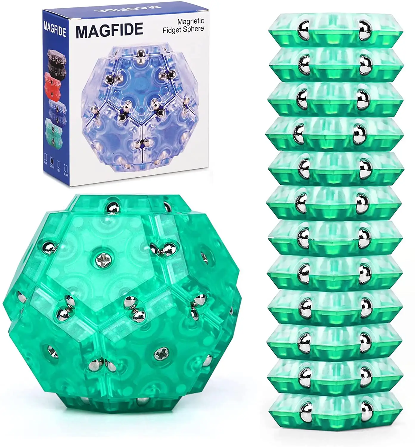 Magnetic Fidget Sphere 12 Pcs Set Pentagon Puzzle Transform Balls Building DIY Block Stress Relief Desk Science Toys for Teens