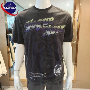 QZFso เสื้อยืดแขนสั้นพิมพ์ลายวินเทจสำหรับผู้ชายเสื้อแนวสตรีทผ้าฝ้ายฟอกสีลายตามสั่ง - Product Image 2