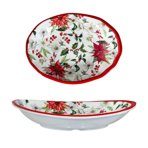 Bandeja Ovalada con Decoración de Visco en Melamina 23x17 H. 4cm Blanca con Decoración Navideña - Product Image 1
