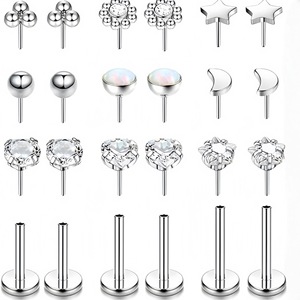Boucles d'oreilles en acier inoxydable avec clous en zircon, forme cœur et fleur, pour oreille, lèvre, langue, bijoux, cadeau - Product Image 2