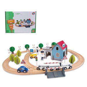 Happy Earth-Juego de vías de tren de madera para niños pequeños Juguetes educativos de construcción Slot Cars Racing Adventure Aprendizaje temprano Creativo 65PCS - Product Image 5