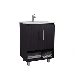 Meuble-lavabo Azure à 2 portes, 24 po, finition bois foncé, construction robuste, sur pied, style contemporain - Product Image 1