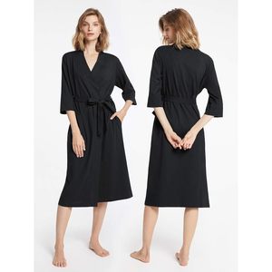 Bata Kimono de Algodón para Mujer, Ligera, Larga, de Punto, Suave, para Dormir o Estar en Casa, Tallas S a 3XL - Product Image 2