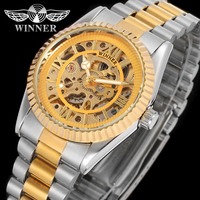 Jam Tangan Pria Winner Brand Mini Gold Mewah OEM Otomatis Desain Skeleton Mekanik Laris Manis