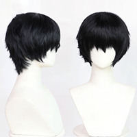Perruques synthétiques noires naturelles pour hommes en gros, perruques courtes pour garçons avec coupe loup cool et franges texturées pour usage quotidien