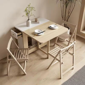 Modern Simple Square Wooden Extendable <strong>Folding</strong> <strong>Dining</strong> <strong>Table</strong> <strong>Chair</strong> Combination Adjustable Desktop Retractable Multi-function - Product Image 3