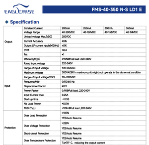 ไดรเวอร์ LED กระแสคงที่แบบ Linear Eaglerise FMS-40-350 N-S LD1 E 40W 350mA 25-200V แรงดันขาออกกว้าง ป้องกันการกระพริบ ค่า PF สูง - Product Image 5