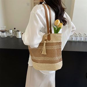 New Fashion Casual Woven Summer Beach Handbag Women Hollow Out Seaside Vacation Straw <b>Tote</b> Bag With Tassels - Product Image 3