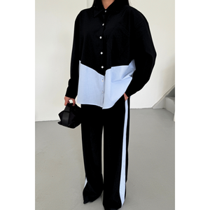 Ensemble de costume noir pour femme en popeline de polyviscose, comprenant une chemise et un pantalon - Product Image 5