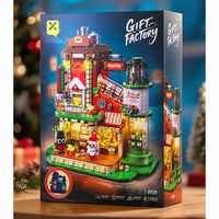 Kit de briques de construction d'usine en gros pour cadeaux de Noël, avec lumière LED, atelier du Père Noël, décoration de maison de Noël DIY, jouet cadeau