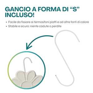 Set di 4 evaporatori d'acqua in ceramica bianca a forma di fiore per radiatori e umidificatori 10,5x3,5x16 cm - Product Image 4