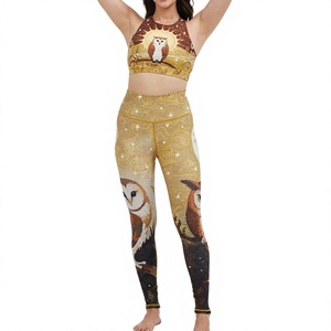 Ensemble de yoga et d'entraînement 2 pièces personnalisé à imprimé animal pour femme, taille mi-haute, sans couture, en Spandex/Polyester, tenue de sport - Product Image 3