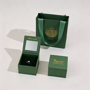 Eco-friendly Mirror-Integrated Simple Luxury Jewelry Gift <b>Box</b> Set Recycled <b>Material</b> Magnetic Closure Bag Flip-Town Design - Product Image 5