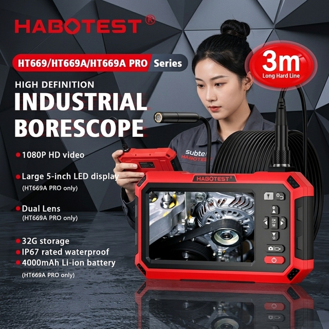 HABOTEST HT669A PRO 1080P HD Industrial Borescope 5-inch IPS Large Screen Dual Lens IP67 Waterproof 3.5h Battery 76 Field View