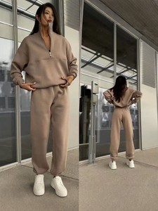 Conjunto de 2 Piezas para Mujer, Primavera-Otoño 2026, Sudadera con Cuello Alto y Media Cremallera, Pantalones Largos de Color Sólido, Ropa Deportiva Informal para Uso Diario - Product Image 3