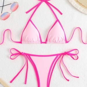 Sz003 2026 Bikini de estilo femenino con bloques de color y cordones, de color liso, con contraste de colores, <span class=keywords><strong>sexy</strong></span>, para comercio transfronterizo euroamericano - Product Image 4