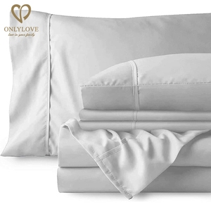 Khách Sạn Tấm 300 Chủ Đề Đếm Mềm 100% Tre Hữu Cơ Bông Chải Kỹ Tinh Khiết Bộ Đồ Giường Tấm Bộ Đồ Giường Bộ - Product Image 5