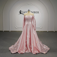 Robe de soirée élégante Jancember FNS04 en satin rose arabe, col bateau, fleurs 3D, pour femmes
