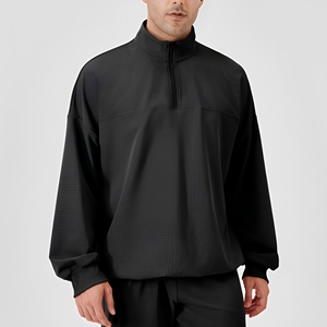 Sudadera de algodón con cremallera corta para hombre, de corte holgado, estilo urbano, con logotipo personalizado y marca privada, MOQ bajo - Product Image 5