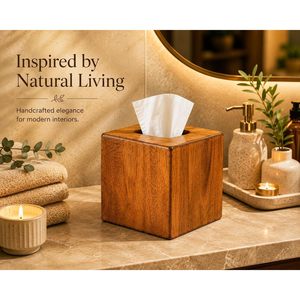 Leathervines Natural Color Rectangular Mango Wood Handcrafted Art Deco Modern Tissue Box Cover <b>Bathroom</b> Decor - Product Image 6
