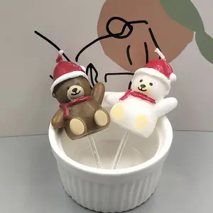 Рождественские украшения плюшевый мишка свечи мультяшная Милая Рождественская шапка плюшевый мишка день рождения свечи атмосфера Вечеринка Свечи