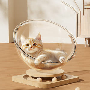 Cápsula espacial nido de gato cuatro estaciones universal de alto acrílico transparente plato giratorio de madera maciza suministros para mascotas. - Product Image 1