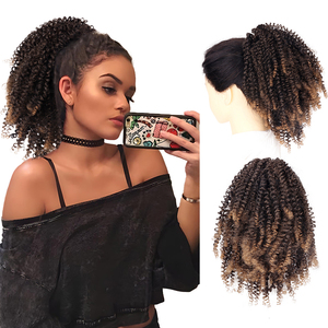 AliLeader Black Drawstring Kinky Curly Short Pony Tail Synthetic Afro Puff Hair Extensions Clip In Hair <span class=keywords><strong>Chignon</strong></span> pour Afro-Américain - Product Image 1