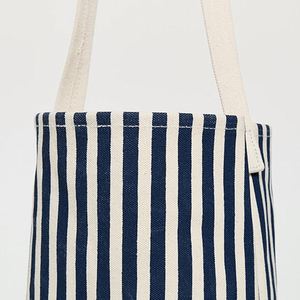 Casual Striped Embroidery Cotton Canvas Tote <b>Bag</b> for Women Custom DIY Open Top Tie Closure Portable <b>Summer</b> Winter Spring Travel - Product Image 3
