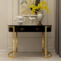 Table de salon avec deux tiroirs en métal doré, meuble de luxe, rectangulaire moderne et personnalisé
