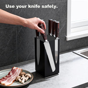 Bloc à couteaux magnétique rotatif à 360° en bois de caoutchouc naturel écologique pour cuisine domestique, base métallique multifonctionnelle pour couteaux - Product Image 4