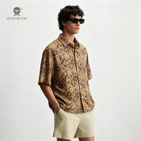 Chemise pour homme ornée de motifs, en polycoton, couleur beige moka, style cubain, pour l'été, la plage et les vacances