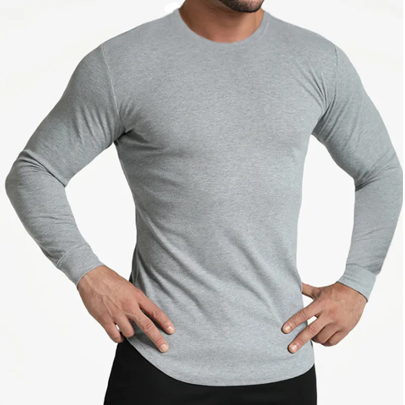 Camiseta de algodão macio para homens, melhor preço em outono e inverno, casual, de manga longa, de cor sólida, moda, academia