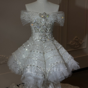 Xs308 Romantic Mermaid <b>Wedding</b> Dress Crystal Beaded Peplum Lace Train Bridal Gown For Beach Ceremony Jancember - Product Image 4