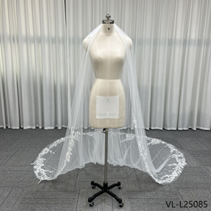 Voiles de mariée longs en dentelle blanc ivoire, à une couche, avec bordure, accessoires de mariage, voile de mariée - Product Image 3