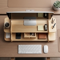 Support d'écran en bambou naturel avec tiroir et organisateur, étagère de bureau ergonomique pour le bureau à domicile