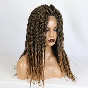 Crochet Braided Lace Front Wigs Glueless Synthetic Box Braid Wigs For Women Wholesale Long Styles Baby Hair Color Brown