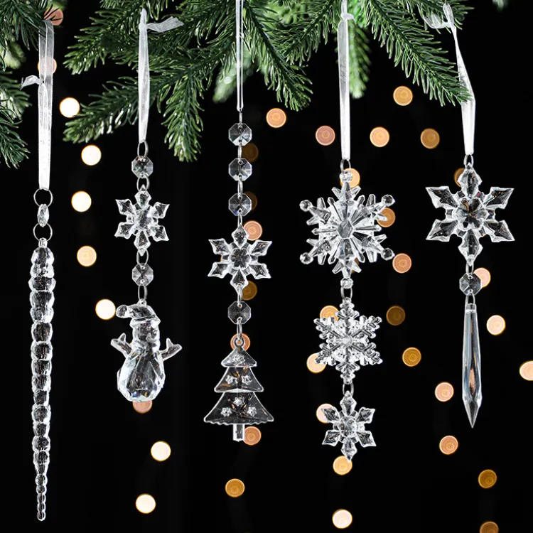 شفافةاكريليك شفافة شفافة لشجرة عيد الميلاد ، قلادة أكريليك لعيد الميلاد ، مطرز بالخرز لتزيين شجرة عيد الميلاد