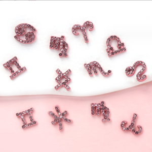 Recién llegado, 12 Constelaciones rosas sin anillos circulares y diamantes con incrustaciones de 12 signos del zodiaco, decoración de <span class=keywords><strong>uñas</strong></span> de aleación - Product Image 2