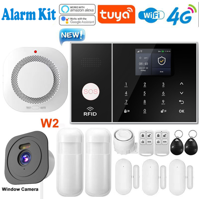 Smart Home Security Anti Intrusion Wireless Wired GSM 4G WiFi Tuya App Control Motion Sensor Fire Detector Alarm System ABS