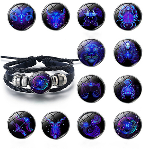 Pulsera <span class=keywords><strong>de</strong></span> Cuero con Dijes <span class=keywords><strong>de</strong></span> los 12 Signos del Zodiaco, Luminosa, Trenzada, <span class=keywords><strong>de</strong></span> Moda, Venta al Por Mayor 2026, Astrología - Product Image 1