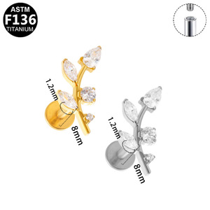 <b>Titanium</b> Leaf Stud Earrings G23 Internal Thread Prong Setting Plant Shape Fashion Stud Earrings - Product Image 5