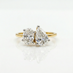 Toi Et Moi Pear Cut and Oval Cut Lab Grown Diamond Engagement Ring <b>14K</b> Solid <b>Gold</b> Two Stone Fine Jewelry <b>Manufacturer</b> - Product Image 1